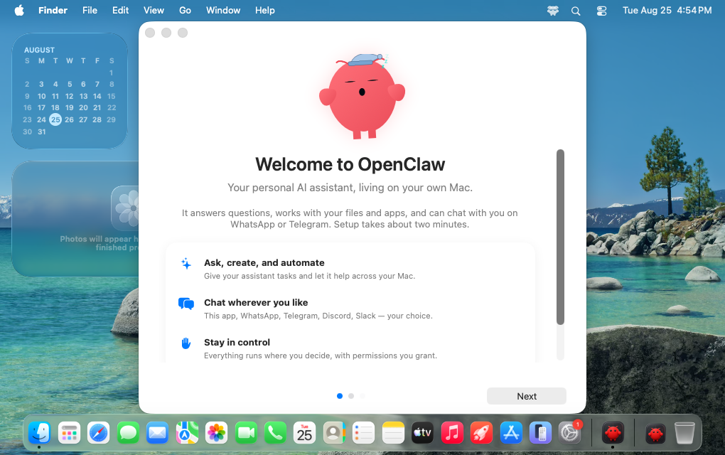 OpenClaw's macOS onboarding welcome screen.